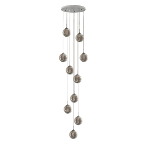 Moderne NETTLIFE Pendelleuchte mit 10 höhenverstellbaren Kugeln aus hellgrauem Glas für Esstische.
