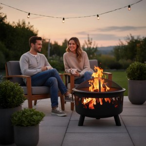 Relaxdays Feuerschale Stahl Schwarz Mit Funkenschutzgitter 62 cm x 66 cm 6,5 kg