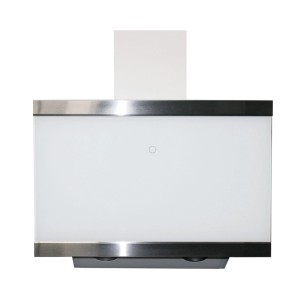 Weiße Respekta Skala Kopffreihaube 60 cm mit eleganter Glasfront und Edelstahlrahmen. Moderne Dunstabzugshaube.