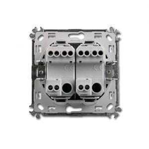 TEM MODUL PLUS Doppel Wechsel Schalter, silber, Rückseite mit Schraubklemmen für 250V/16A.
