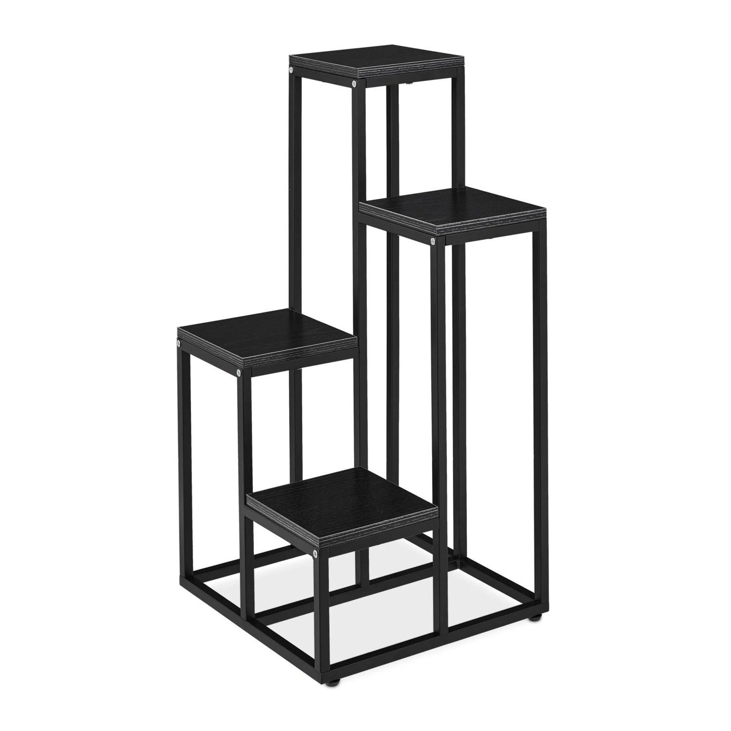 Relaxdays Blumentreppe Stahl MDF Schwarz mit 4 Ablagen 100 cm x 40 cm x 40 cm 5,1 kg
