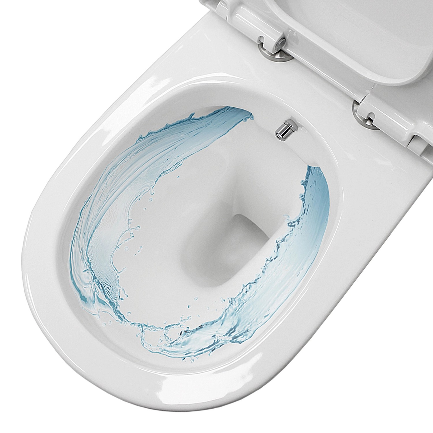 Spülrandloses Hänge-WC mit Bidet-Funktion von ECD Germany, Keramik, weiß, mit laufendem Wasser.