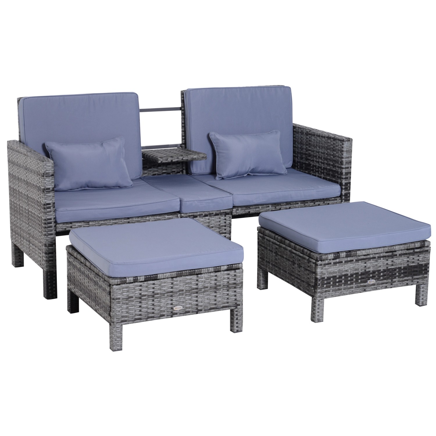 Outsunny 3-Tlg. Gartenmöbel 2er-Sofa und 2 Hocker günstig online kaufen