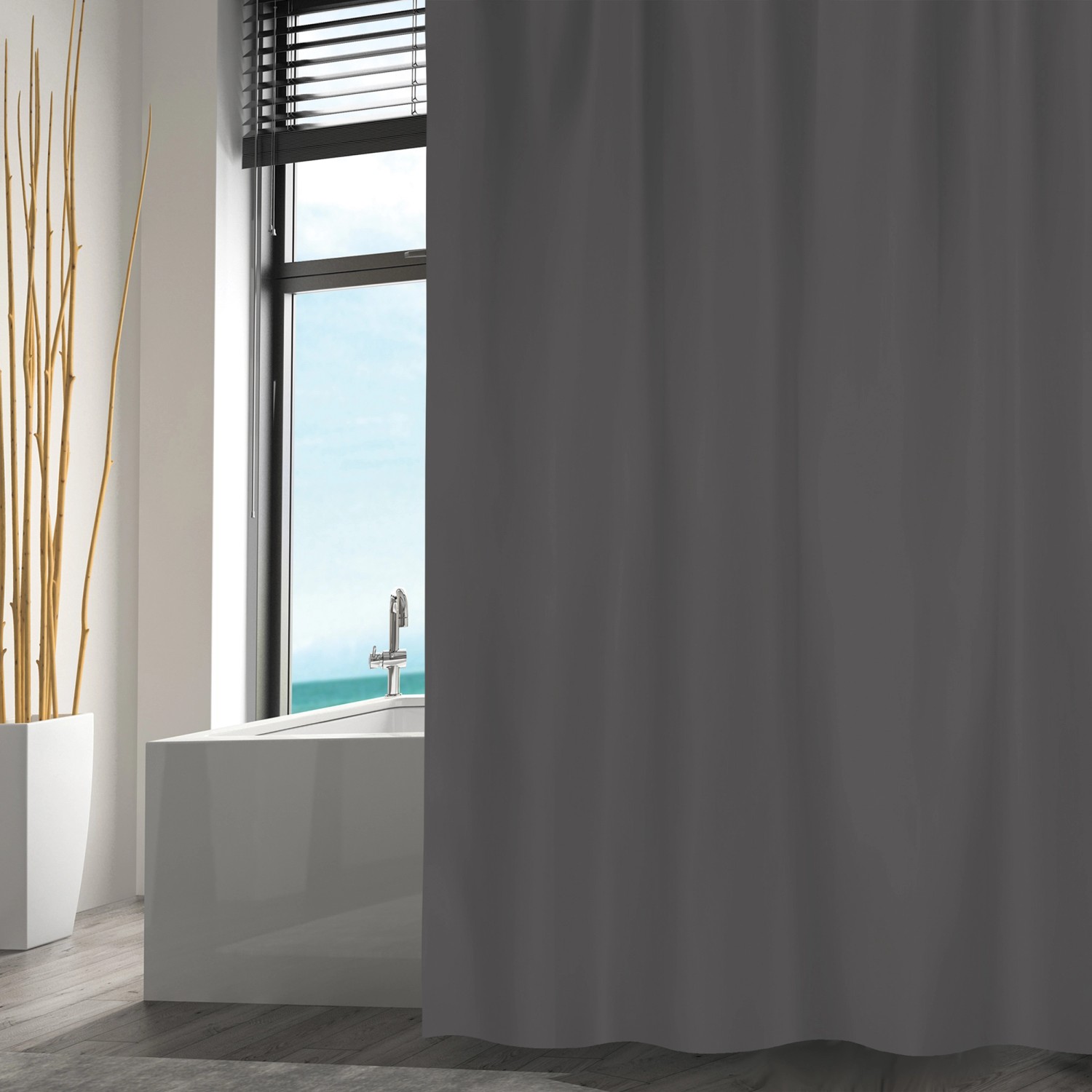 MSV Duschvorhang Polyester 180 cm x 200 cm Anthrazit günstig online kaufen