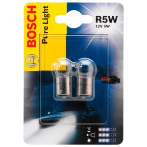 Bosch GLL Pure Light R5 W, 12V 5W Autolampe im Doppelpack.