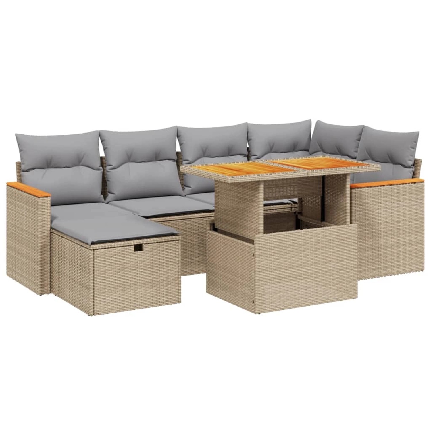 vidaXL 7-tlg Garten-Sofagarnitur mit Kissen Beige Poly Rattan Modell 346 günstig online kaufen