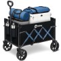 Schwarzer Sekey Falt-Bollerwagen, 60L Volumen, 80kg Tragkraft, mit Campingausrüstung. Ideal für Transport, Garten & Strand.