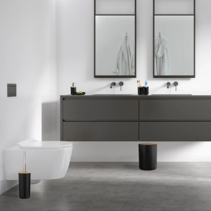Relaxdays Badezimmer Set Kunststoff Bambus Schwarz 6-teilig