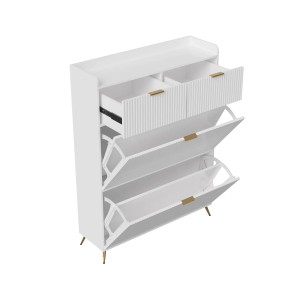 PXloue Schuhschrank 80x24x110cm Schuhaufbewahrung mit Schubladen Metallgriffen für Wohnzimmer Weiß