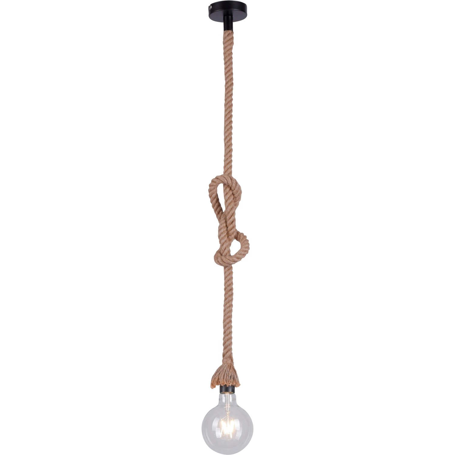 Schwarze Just Light Pendellampe mit Seilaufhängung und E27 Fassung (ohne Leuchtmittel).