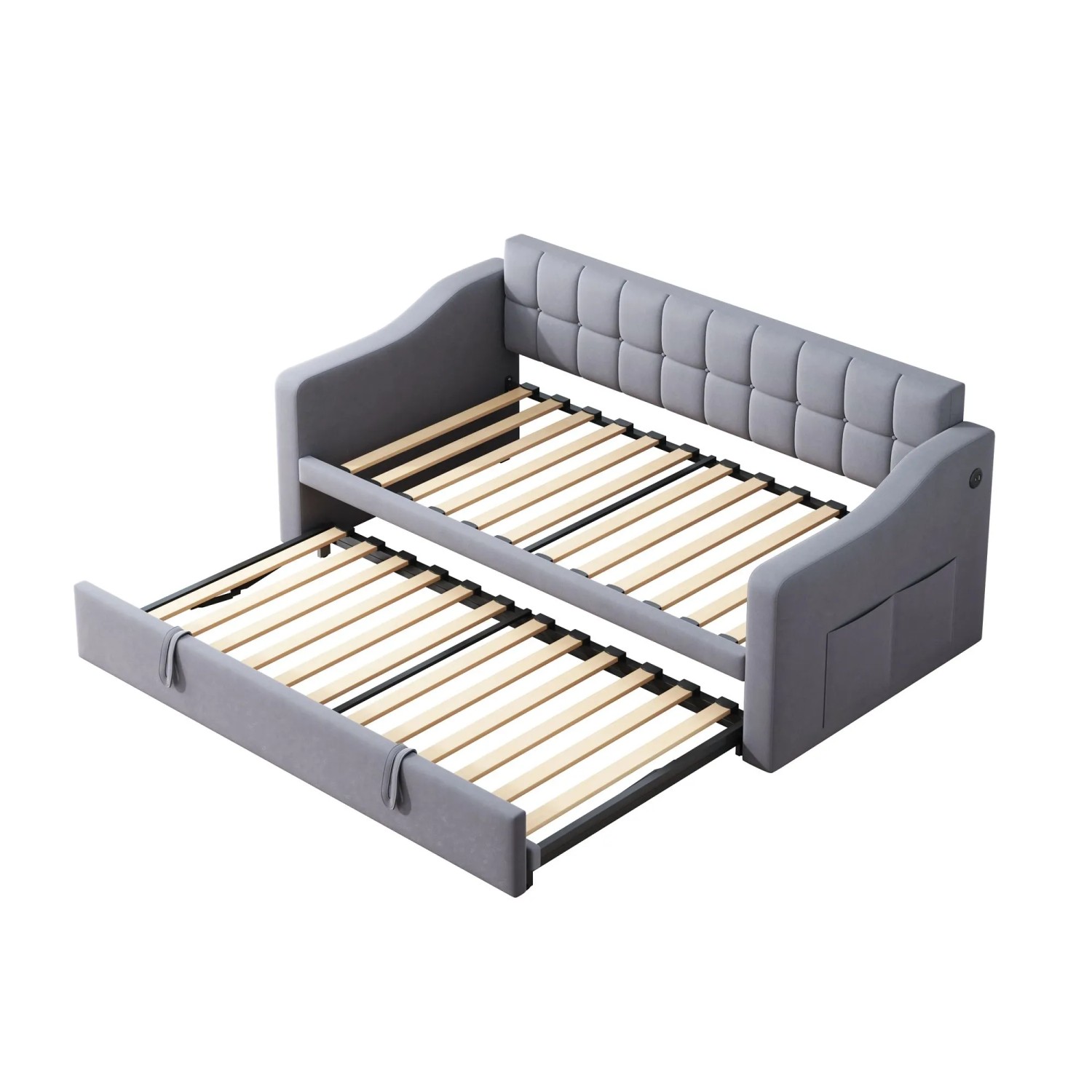 Merax Schlafsofa 90/180cm Samt USB Aufbewahrungstasche Grau