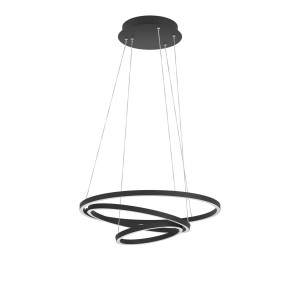 Moderne Eglo LED-Pendelleuchte Lobinero-Z, schwarz, mit drei Ringen und smarten Lichtfunktionen.