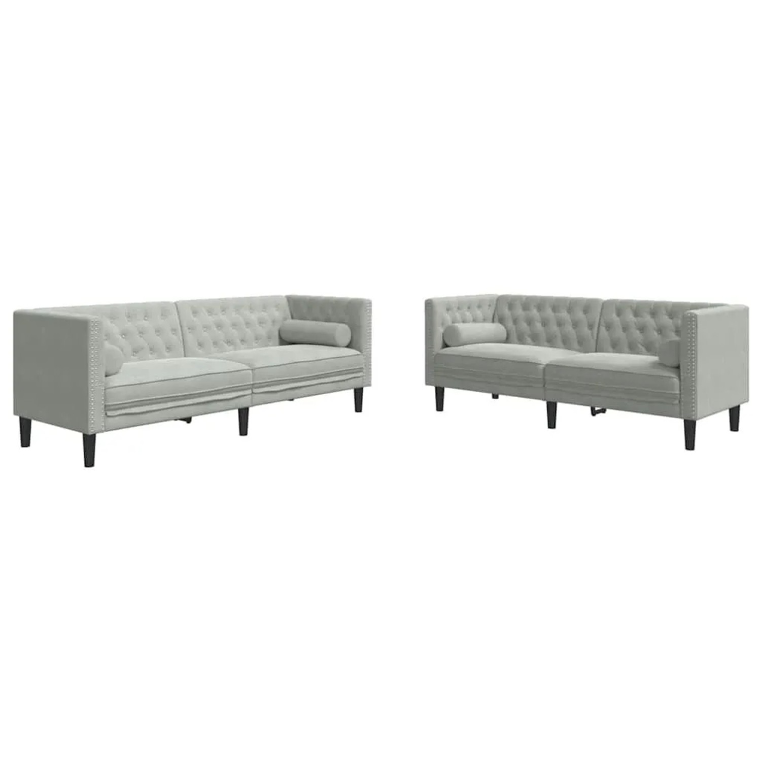 vidaXL Wohnzimmer Couch 2-Tlg Hellgrau 194 x 74,5 x 70,5 cm Samt 3385864