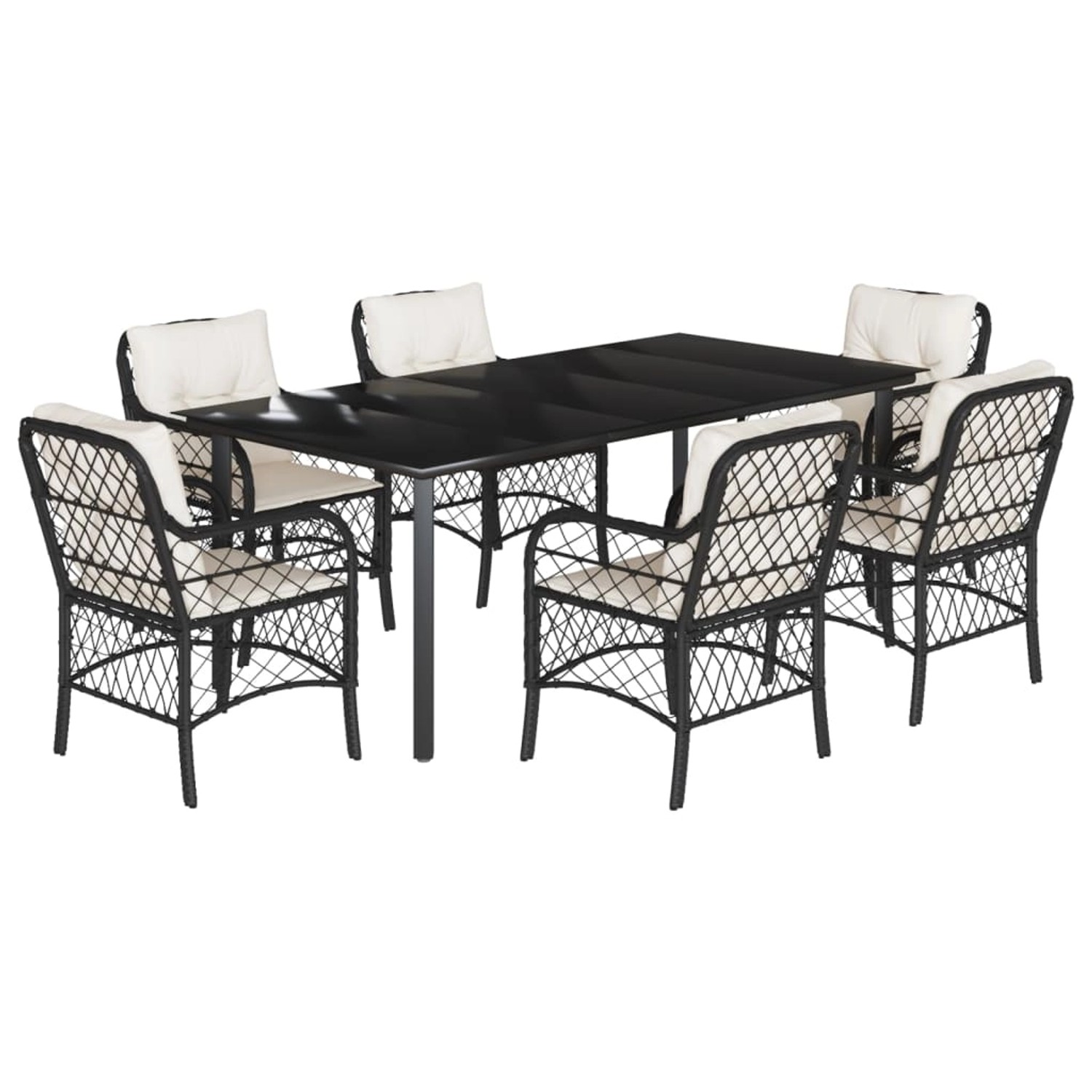 vidaXL 7-Tlg Garten-Essgruppe mit Kissen Schwarz Poly Rattan 3212094 günstig online kaufen