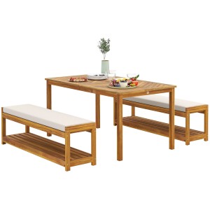 Outsunny Gartenmöbel-Set Akazienholz Polyester 150L x 85B x 75H cm Teak