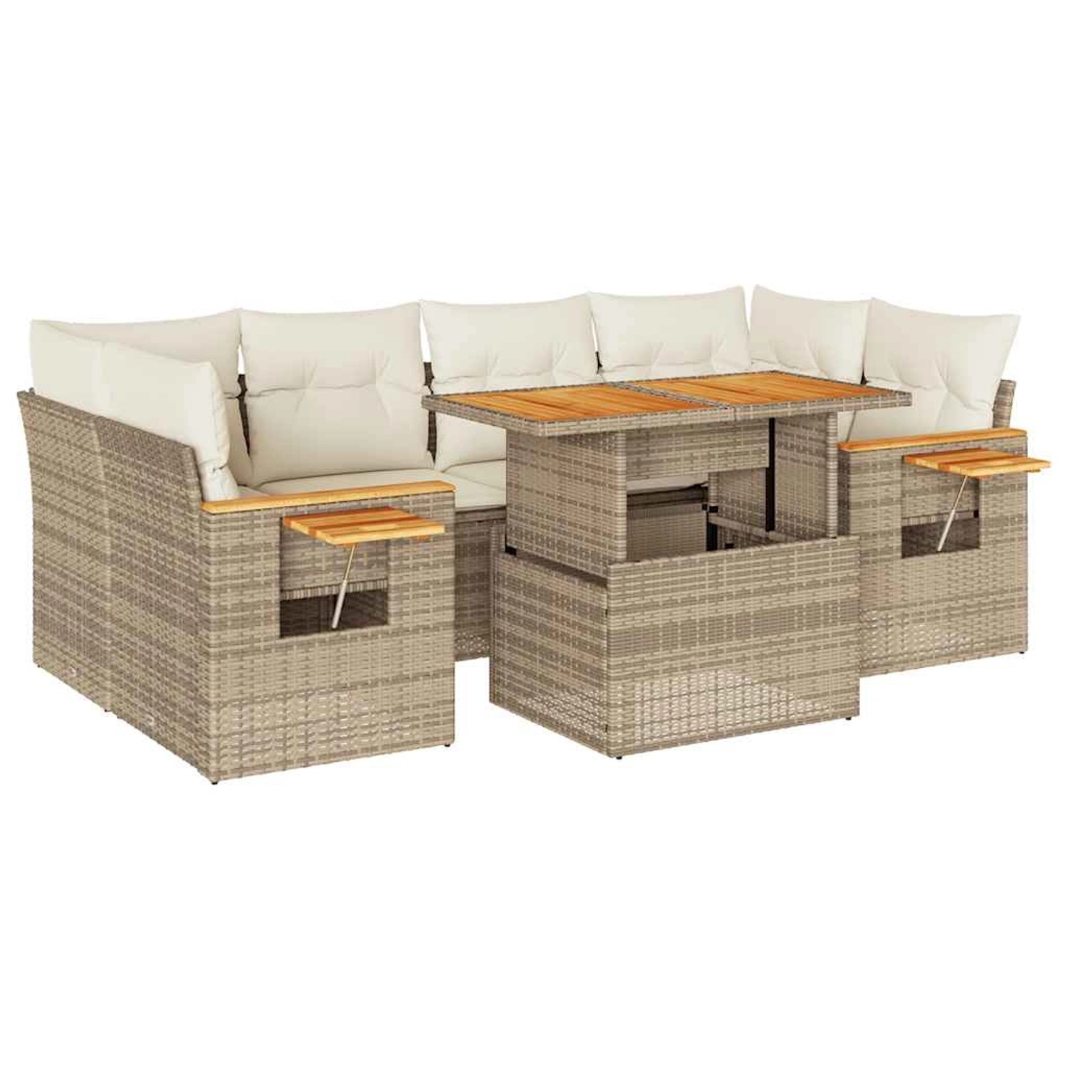 vidaXL 7-Tlg Garten-Sofagarnitur mit Kissen Beige Poly Rattan Akazie 332756 günstig online kaufen