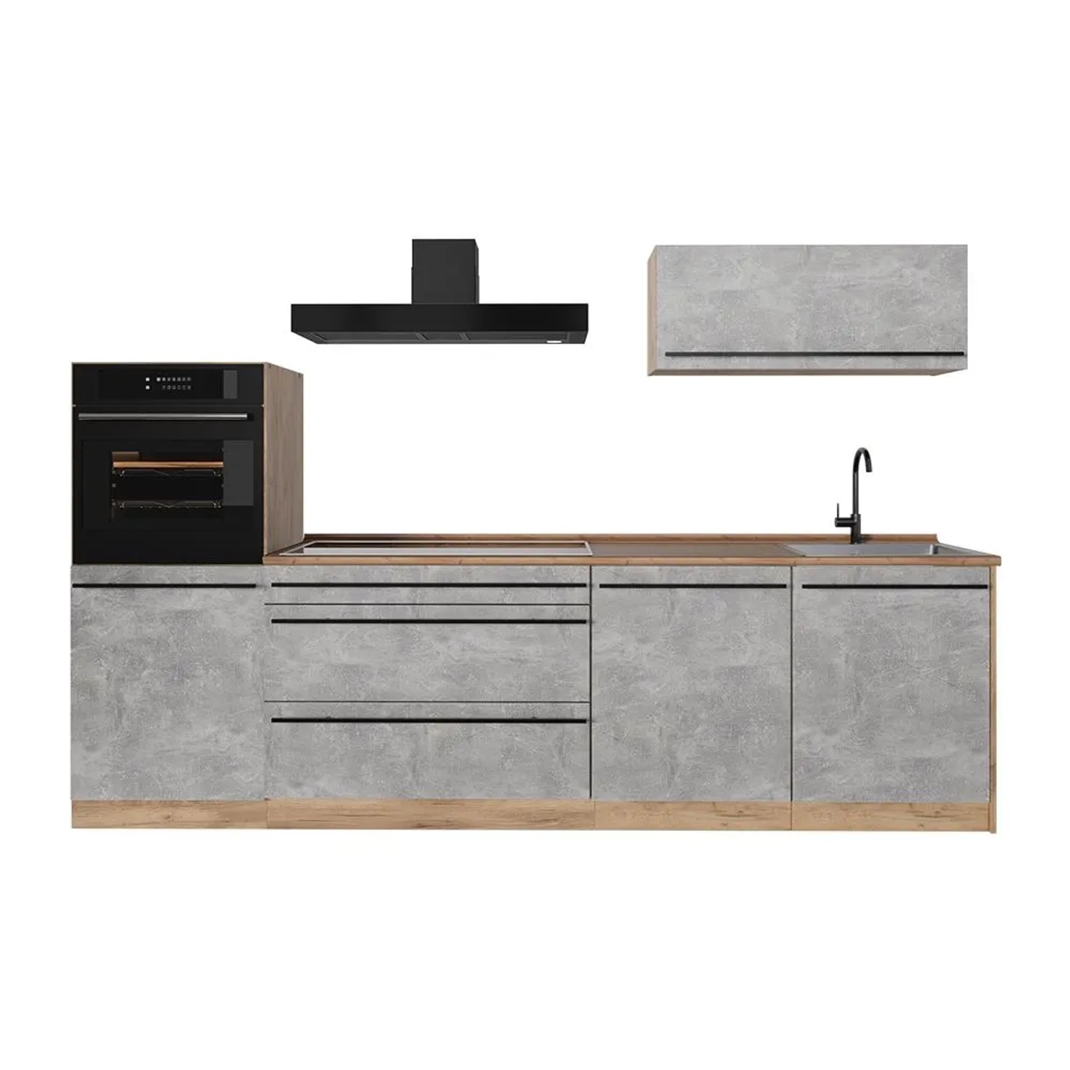 Vicco Küchenzeile R-Line Beton/Goldkraft Eiche 280 x 143 Arbeitsplatte Goldkraft Eiche Art Nr 67254