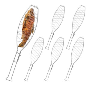 Relaxdays Fischbräter 6er Set Edelstahl Silber Sicher Verschließbar 54 cm x 12,5 cm x 1,5 cm 240 g