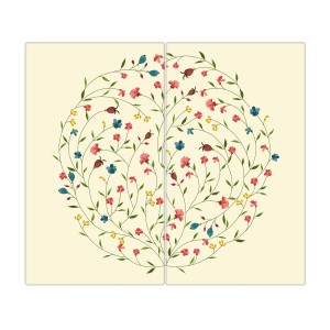 2-teilige Glas Herdabdeckplatte mit Blumenreigen Motiv, je 30x52 cm.