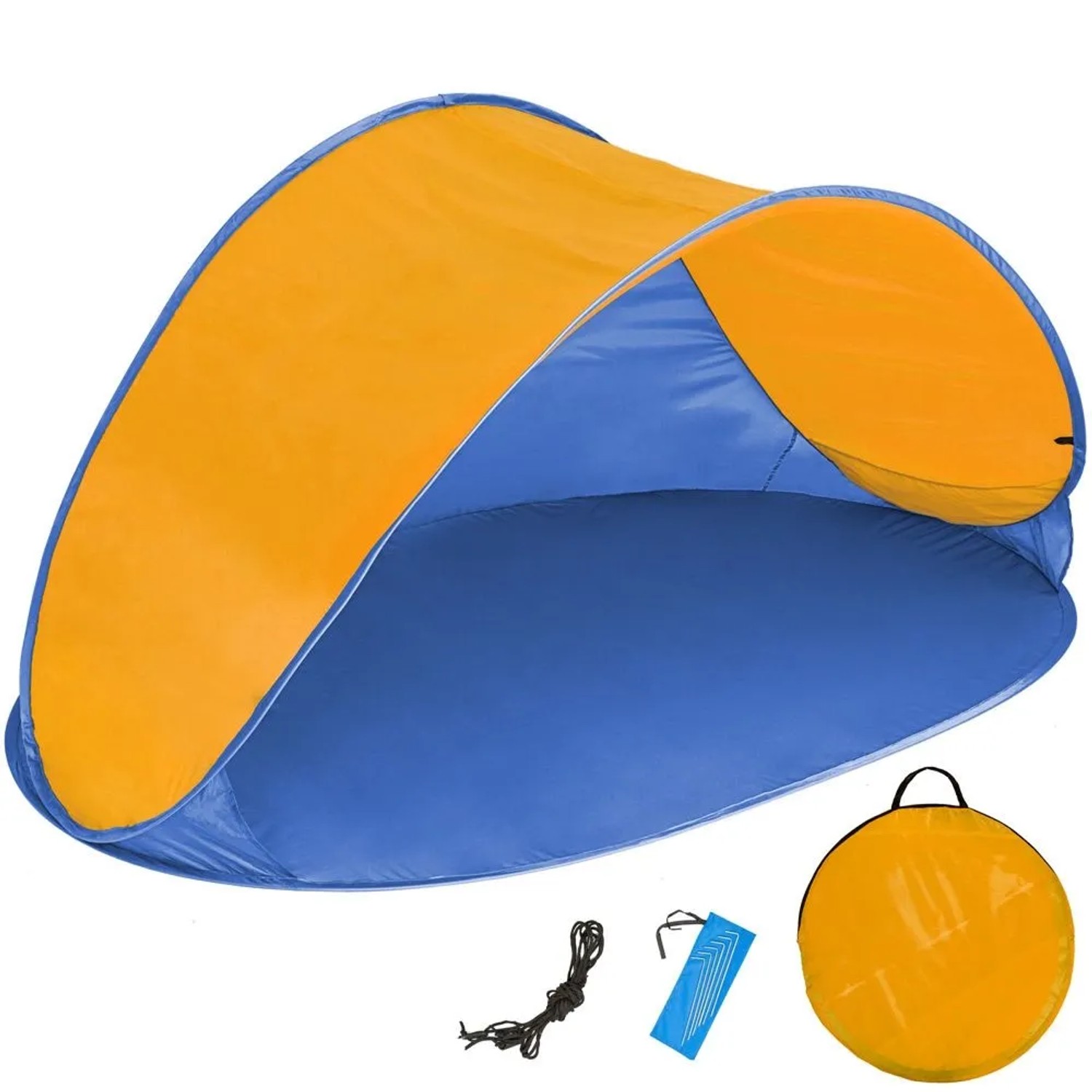 Tectake Pop Up Strandmuschel Jasmin Selbstaufbauend Mit Fiberglasgestänge Uv Beständig  220 x 120 x 100 cm Blau Orange