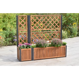 Merxx Rankgitter Set aus Akazie/Alu mit Bepflanzung, großes und kleines Rankgitter.