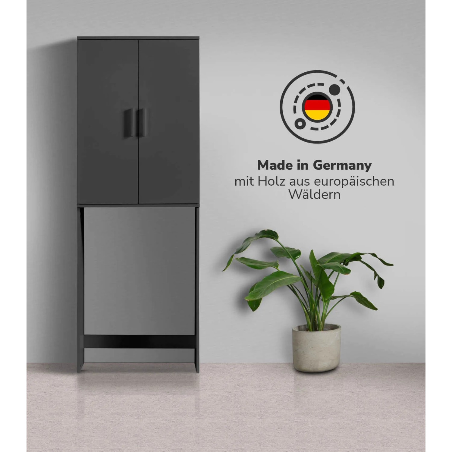 mokebo Waschmaschinenschrank 'Der Saubermann' in Anthrazit, Badregal mit Stauraum über der Waschmaschine.