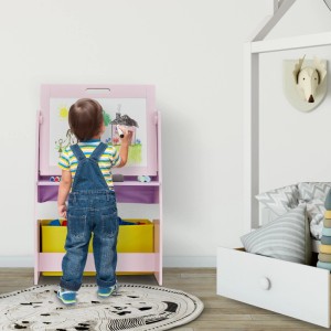 Relaxdays Kinderregal mit Tafel MDF Kiefernholz Polyester Rosa Türkis Gelb Lila 84 cm x 52 cm x 45 cm