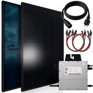 SUNNIVA Balkonkraftwerk 920W mit 800W Wechselrichter, Solarmodule, Kabel und Zubehör.