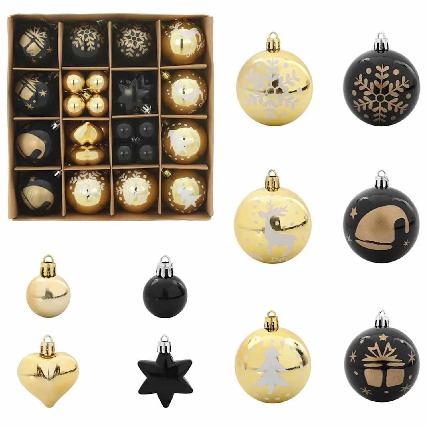vidaXL Weihnachtskugel-Set 40-Tlg Schwarz und Gold 42018848