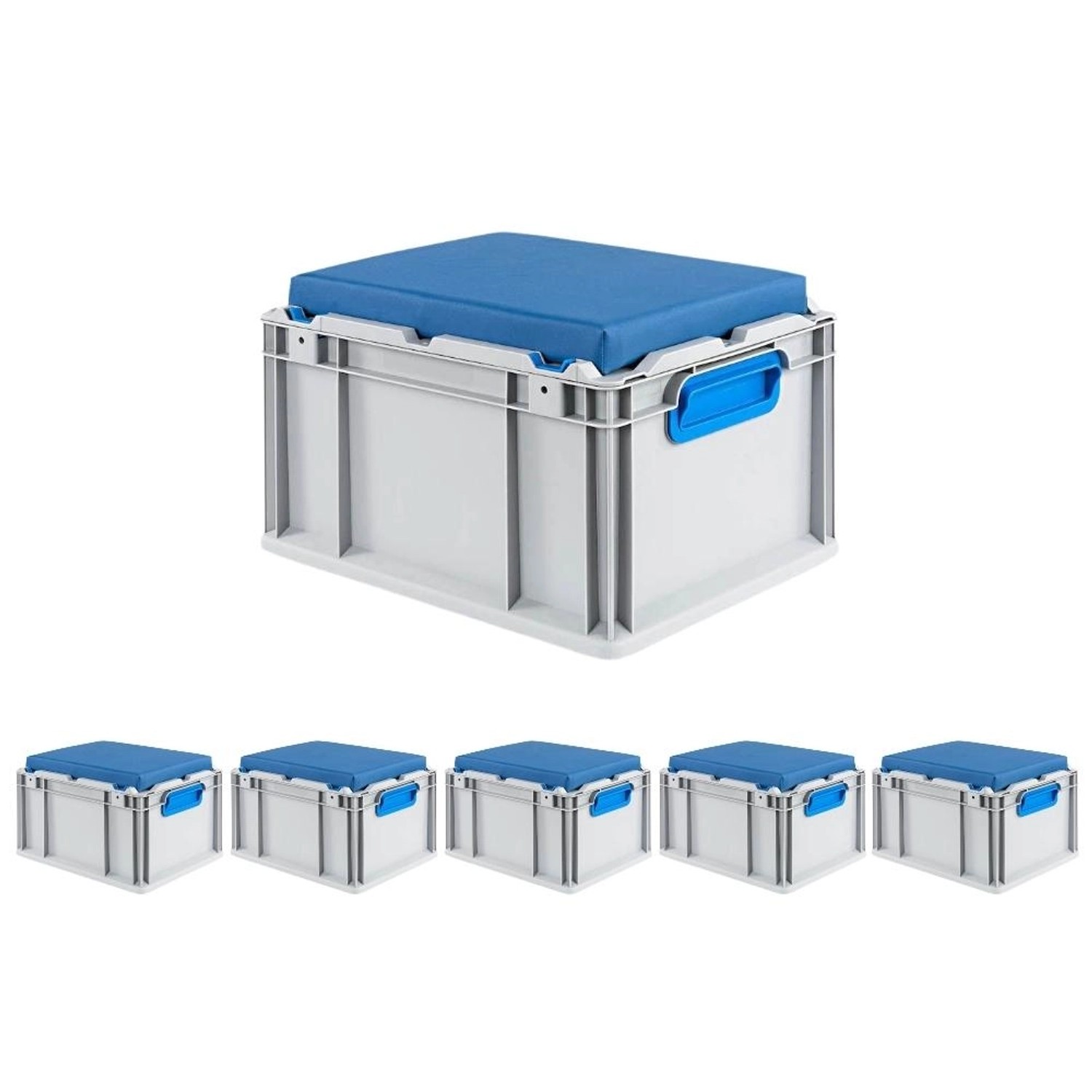 SparSet 6 x Eurobox NextGen Seat Box Blau HxBxT 26,5 x 30 x 40 cm 20 Liter Griffe Geschlossen Eurobehälter Sitzbox Trans...