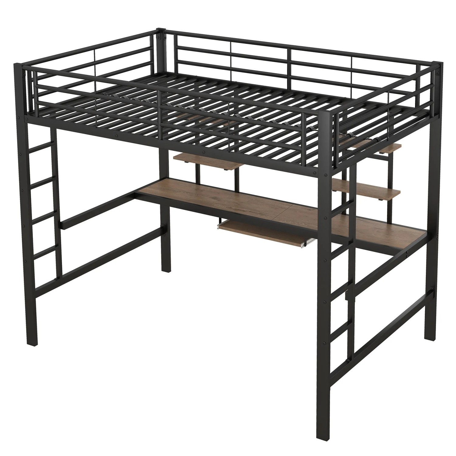 okwish Hochbett 140×200 Eisenbett mit Schreibtisch und Zwei Bücherregalen ohne Matratze