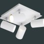 Weißer Trio Spot mit 4 Strahlern, schwenkbar, für GU10 Leuchtmittel. Ideal als Deckenleuchte.