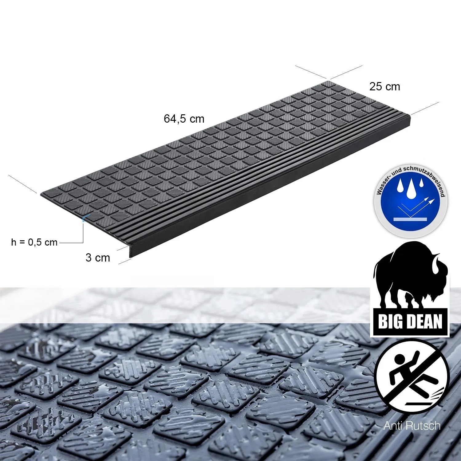 BigDean 10er Set Stufenmatten aus Gummi 65x25cm Treppenstufen Matten für Außen Outdoor Antirutschmatten Treppe Antirutsch Gummimatten_2