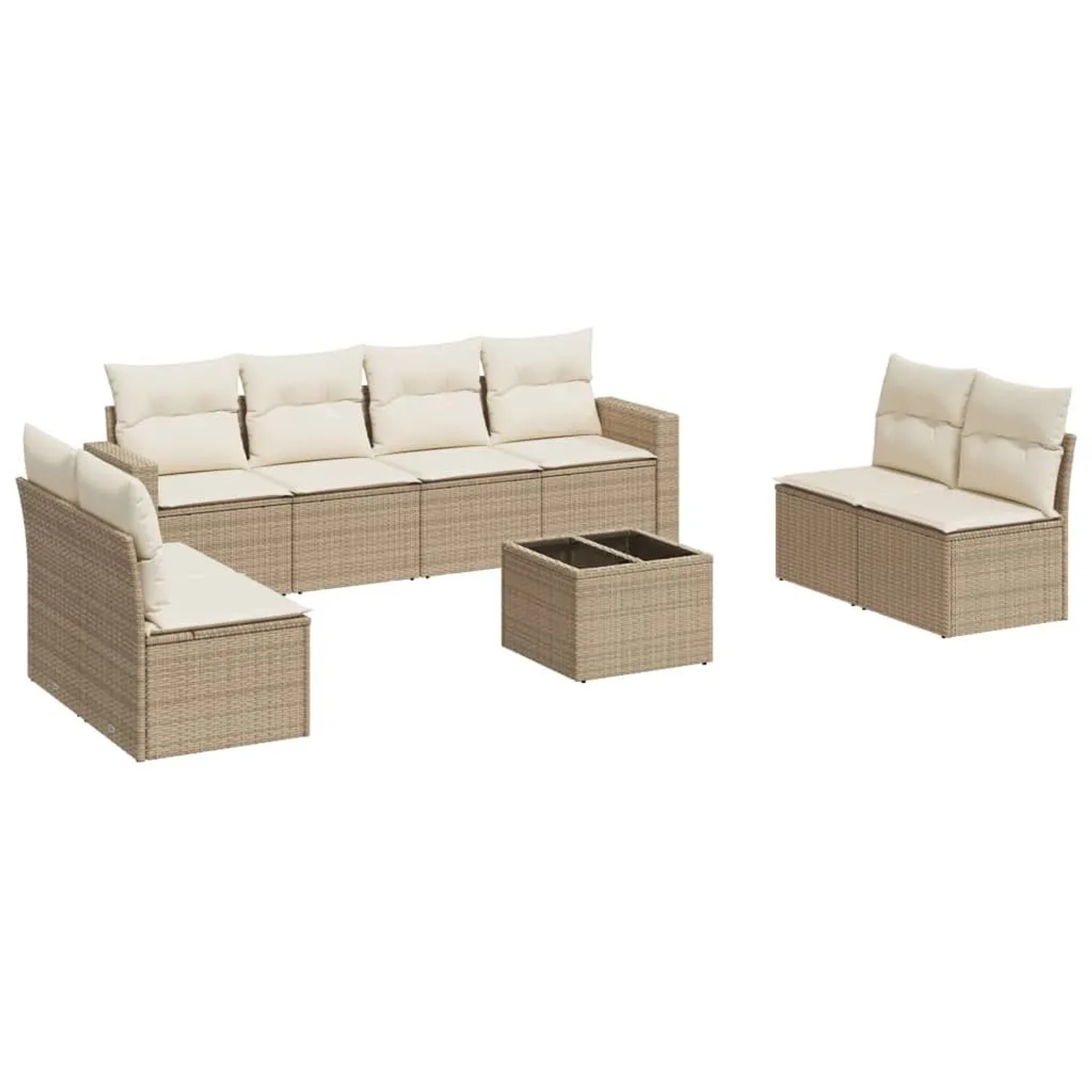 vidaXL 9-Tlg Garten-Sofagarnitur mit Kissen Beige Poly Rattan 3251195