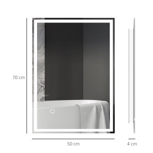 HOMCOM Badspiegel 70x50 cm mit LED-Beleuchtung und Touchschalter, beschlagfrei.