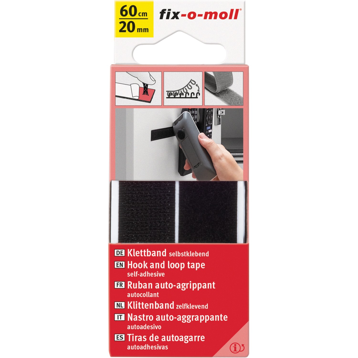 Fix-o-moll Klettband selbstklebend Schwarz 60 cm x 20 x mm