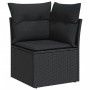 Schwarzes Ecksofa aus Polyrattan mit Kissen, Teil der vidaXL Garten-Sofagarnitur.