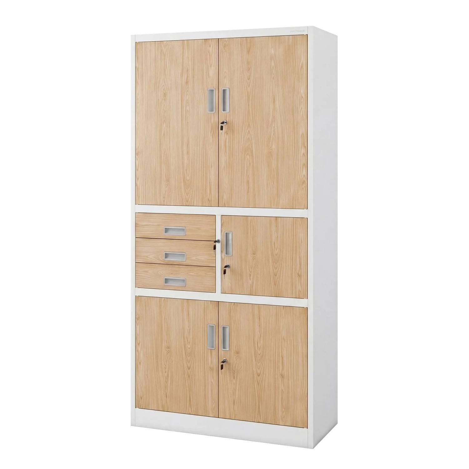 JAN NOWAK Aktenschrank mit Schubladen und Tresor FILIP II Weiß-Sonoma-Eiche 90 x 185 x 40 cm