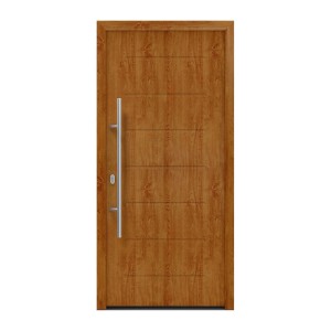 EcoStar Haustür Isopro IP 015 Golden Oak, 110x210 cm, DIN L, mit Edelstahlgriff und Quersicken.