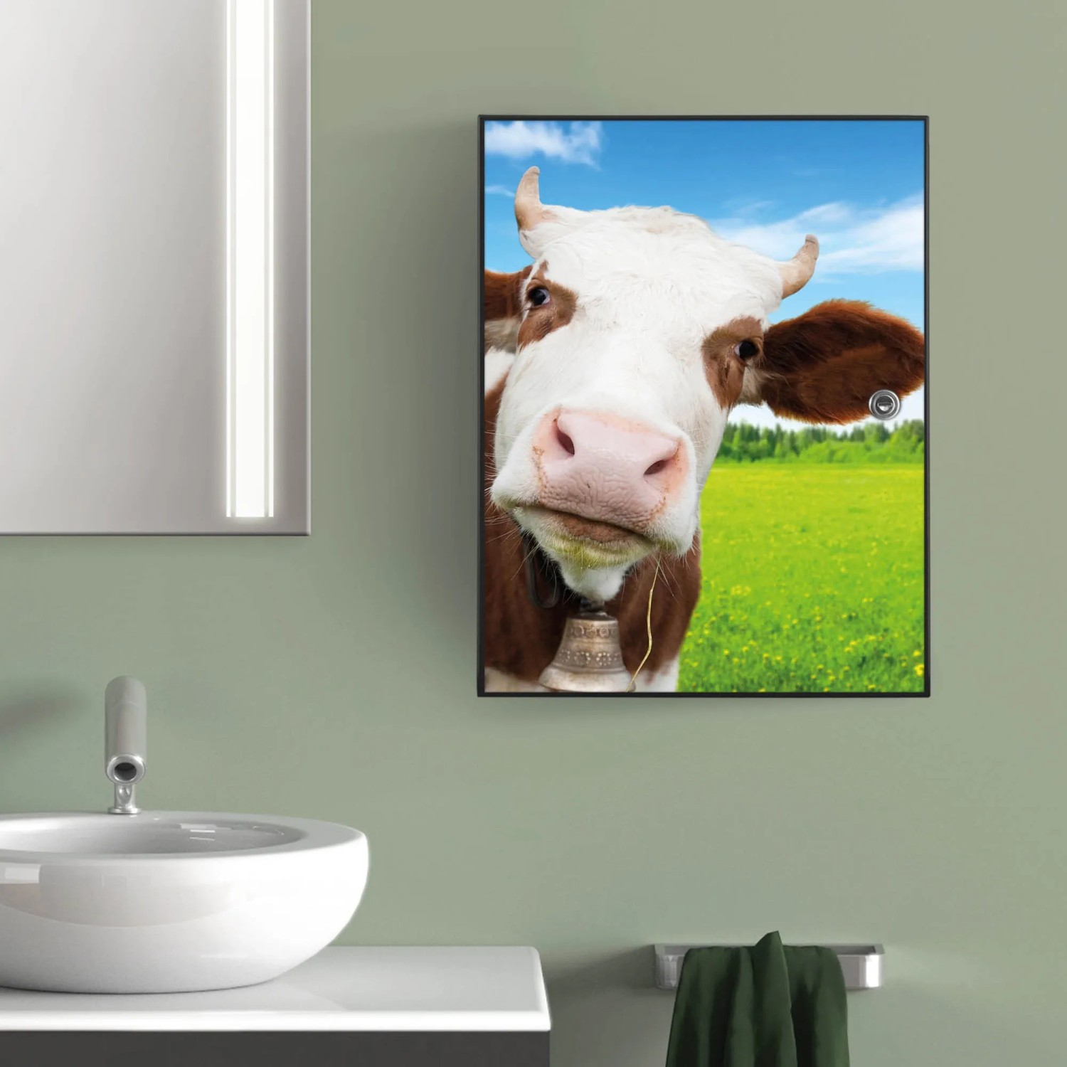 Abschließbarer Banjado XXL Medizinschrank mit Kuh-Motiv, anthrazit, 35x46x15cm.