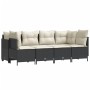 Schwarze 5-tlg. vidaXL Garten-Sofagarnitur aus Poly Rattan mit cremeweißen Kissen.