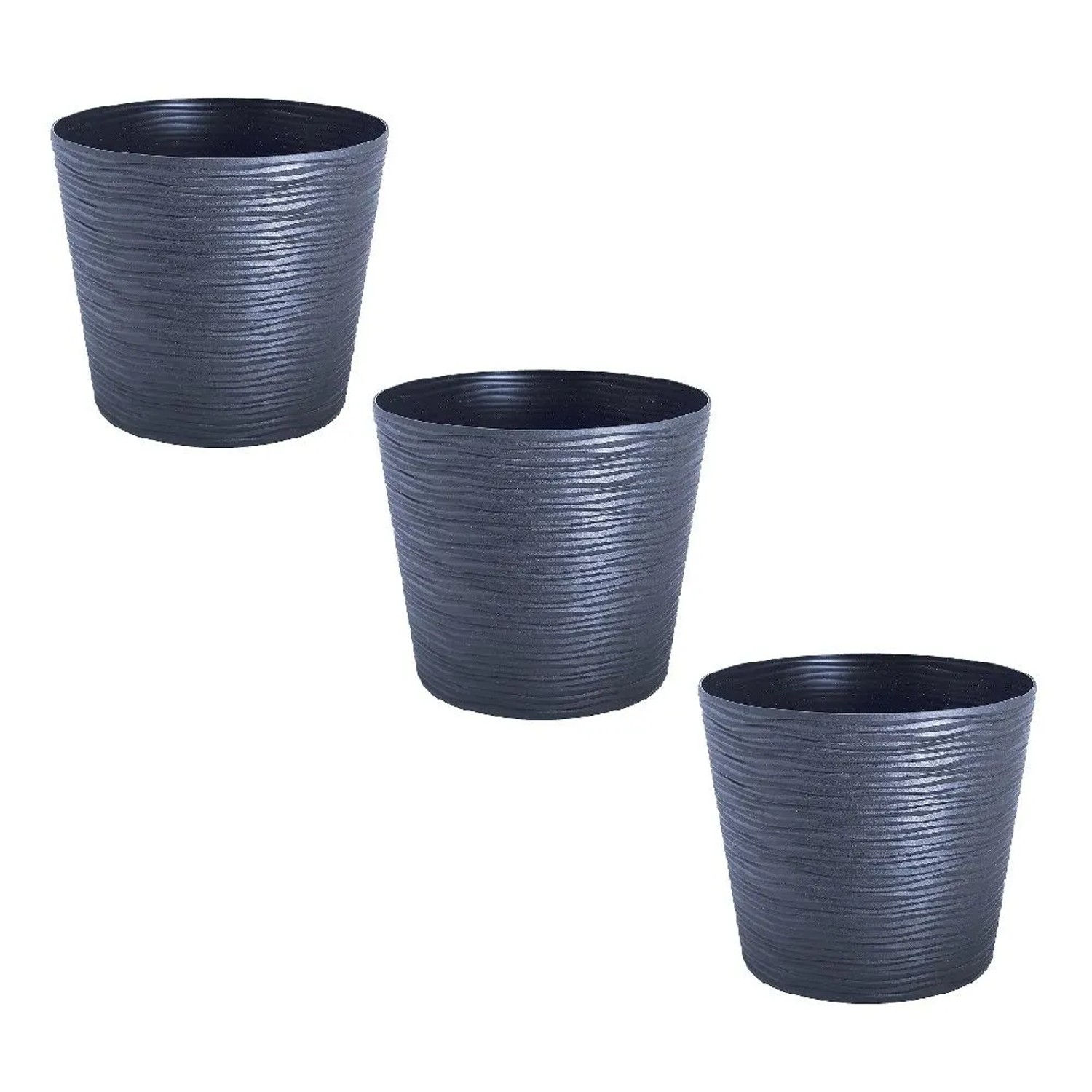 KMND Blumentopf Groß Rund Niedrig mit Einsatz Fusion Low Ø42×40 cm PP Kunststoff Granit 3er Set 20818