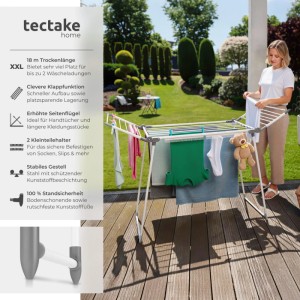 Tectake Wäscheständer Life  Weiß Klappbar 18 M Trockenlänge 60 x 176 x 104 cm