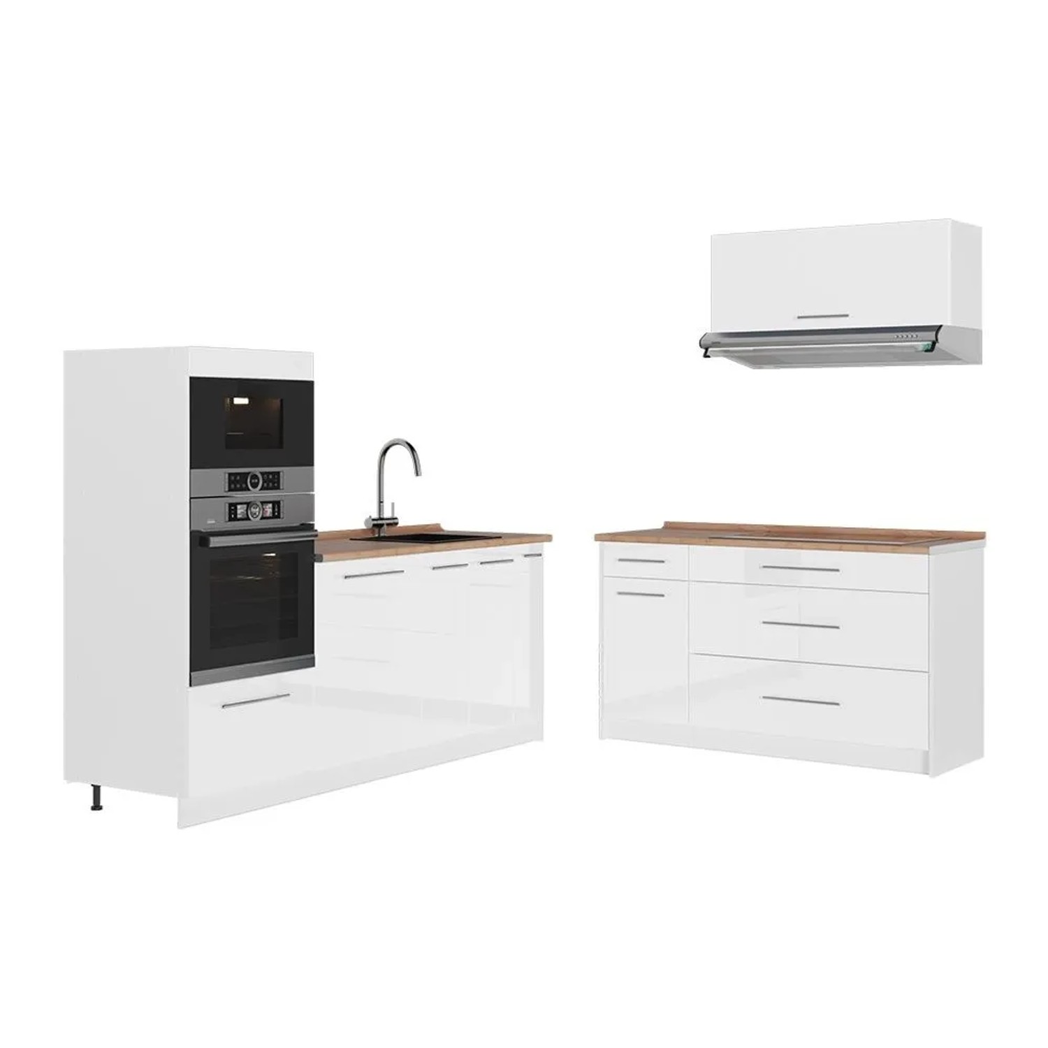 Vicco Küchenzeile Fame-Line Weiß Hochglanz/Weiß 340 x 154 AP Eiche Art Nr 63942