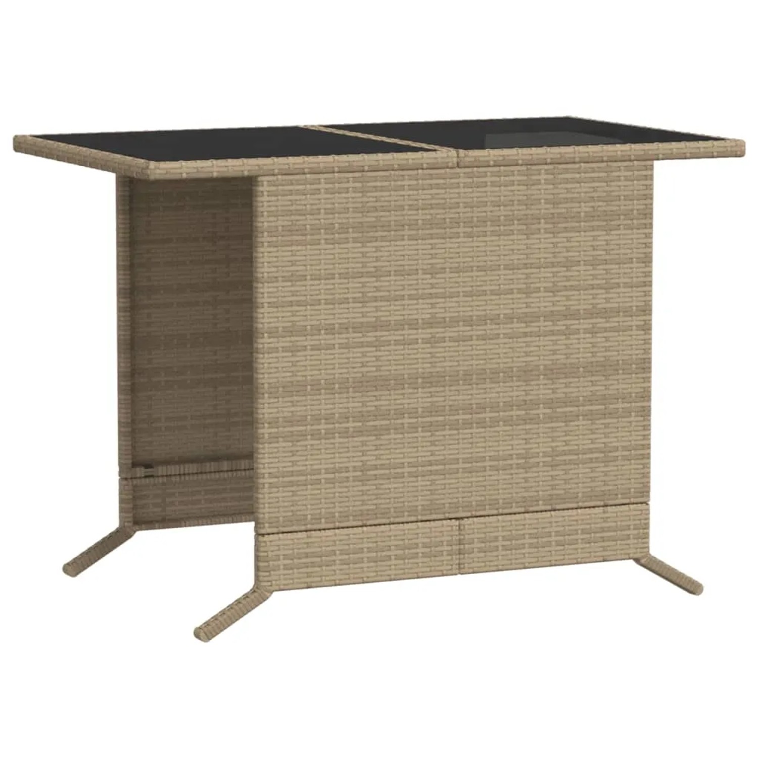 Beiges 3-tlg. vidaXL Bistro-Set aus Polyrattan mit Glasplatte für Garten, Terrasse oder Balkon.