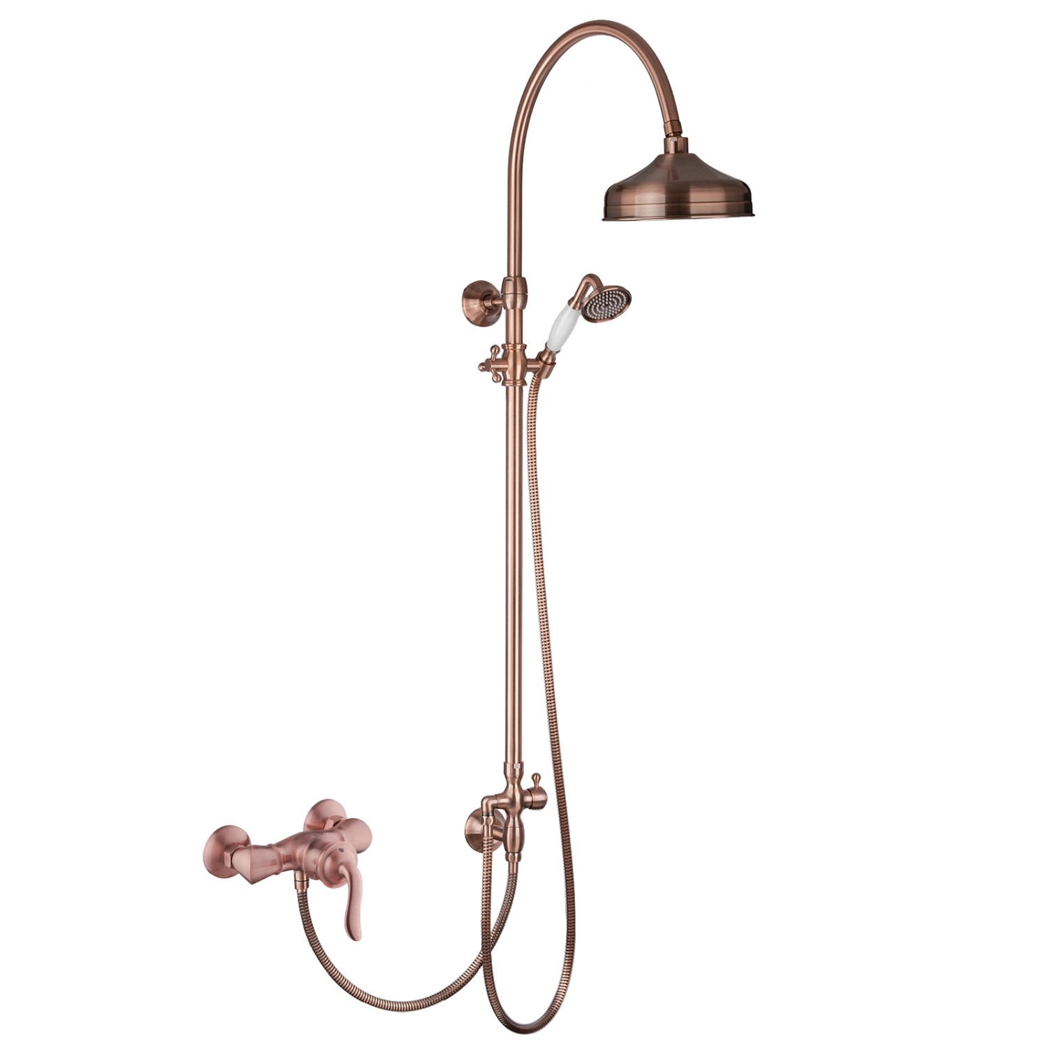 PaulGurkes Kupfer Aufputz Duschsystem Retro Set Rote Bronze