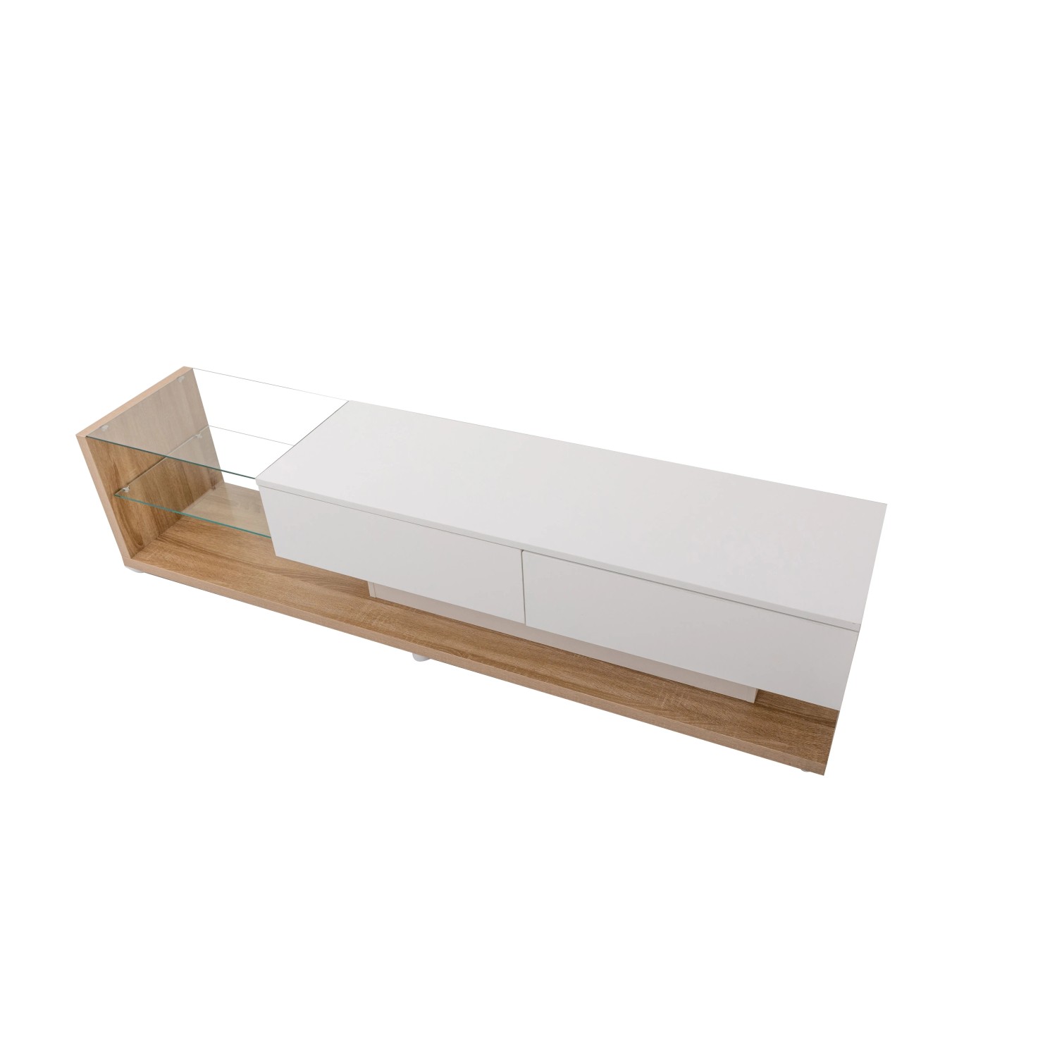 okwish TV Schrank mit Glastrennwänden LED Beleuchtung Stauraum 170x36x38cm Weiß Natur