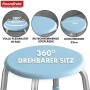 Blauer, drehbarer Duschhocker Pedro mit rutschfester Sitzfläche (32cm) und höhenverstellbaren Beinen. Für Bad & Dusche.