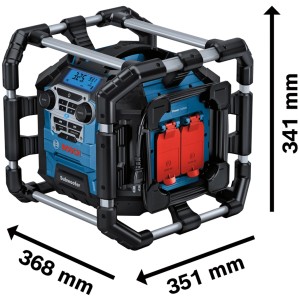 Bosch Professional Radio GPB 18V-5 C mit Überrollkäfig, Bluetooth, FM, AUX und Subwoofer.