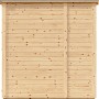 Detailansicht Gartenhaus Amrum aus Holz, naturbelassen, mit Nut- und Federbrettern.